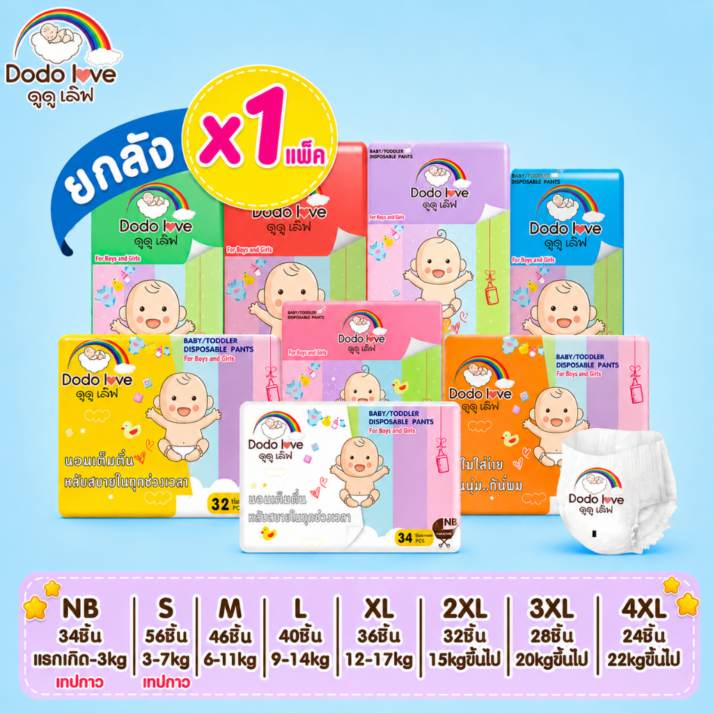 ส่งด่วน. DODOLOVE Standard Soft กางเกงผ้าอ้อม (แพ็คเดี่ยว) ผ้าอ้อมสำเร็จรูป Size NB-4XL นุ่ม บางเบา ใส่สบาย ผ้าอ้อม