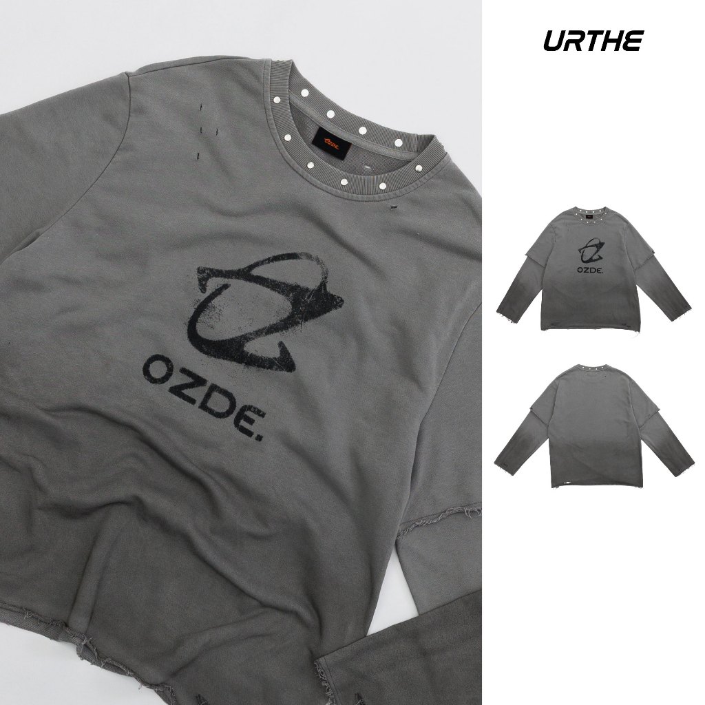URTHE - เสื้อยืดเเขนยาว เสื้อสเวตเชิ้ต Oversize รุ่น GRUNGE DOUBLE SLEEVE SWEATSHIRT - Col. OZDE UNTITLED