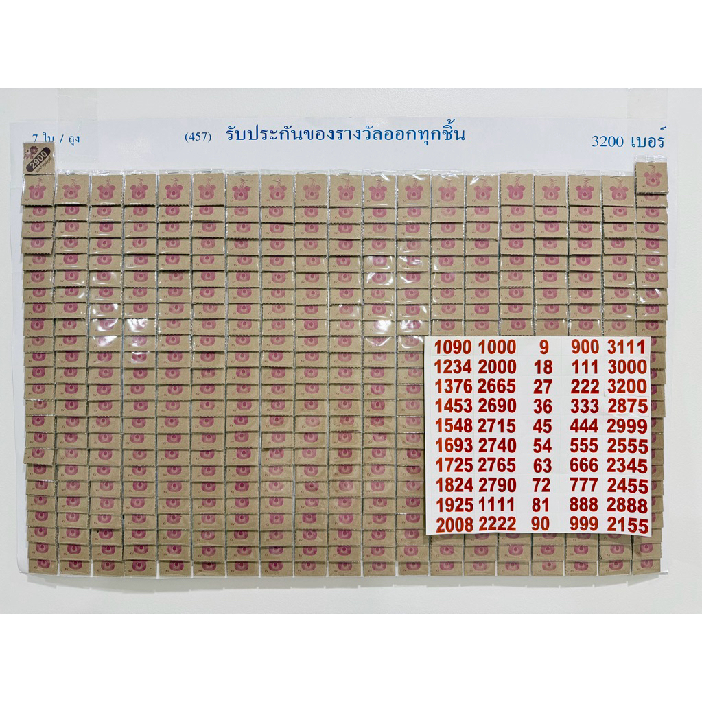 ฉลากเบอร์จับ 3200เบอร์ (ถุง 7 เบอร์) 457ถุง แถมสติ๊กเกอร์