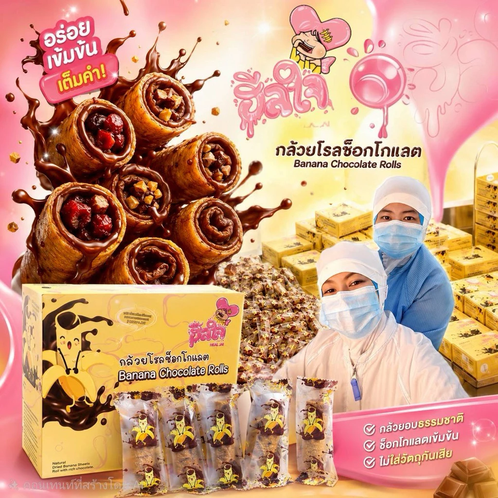 🍫🍌กล้วยตากโรลช็อกโกแลต กล้วยโรลฮีลใจ (ตะกร้าบริษัท) ของแท้100%