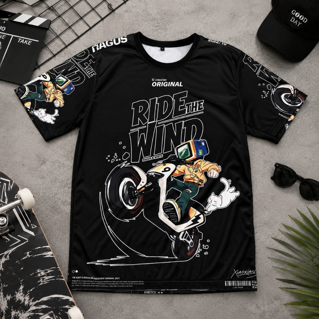 (ลายใหม่)เสื้อยืดพิมพ์ลาย Ride The Wind เสื้อแฟชั่นสตรีท ลายมอเตอร์ไซค์สุดเท่ ใส่ได้ทั้งชายหญิง