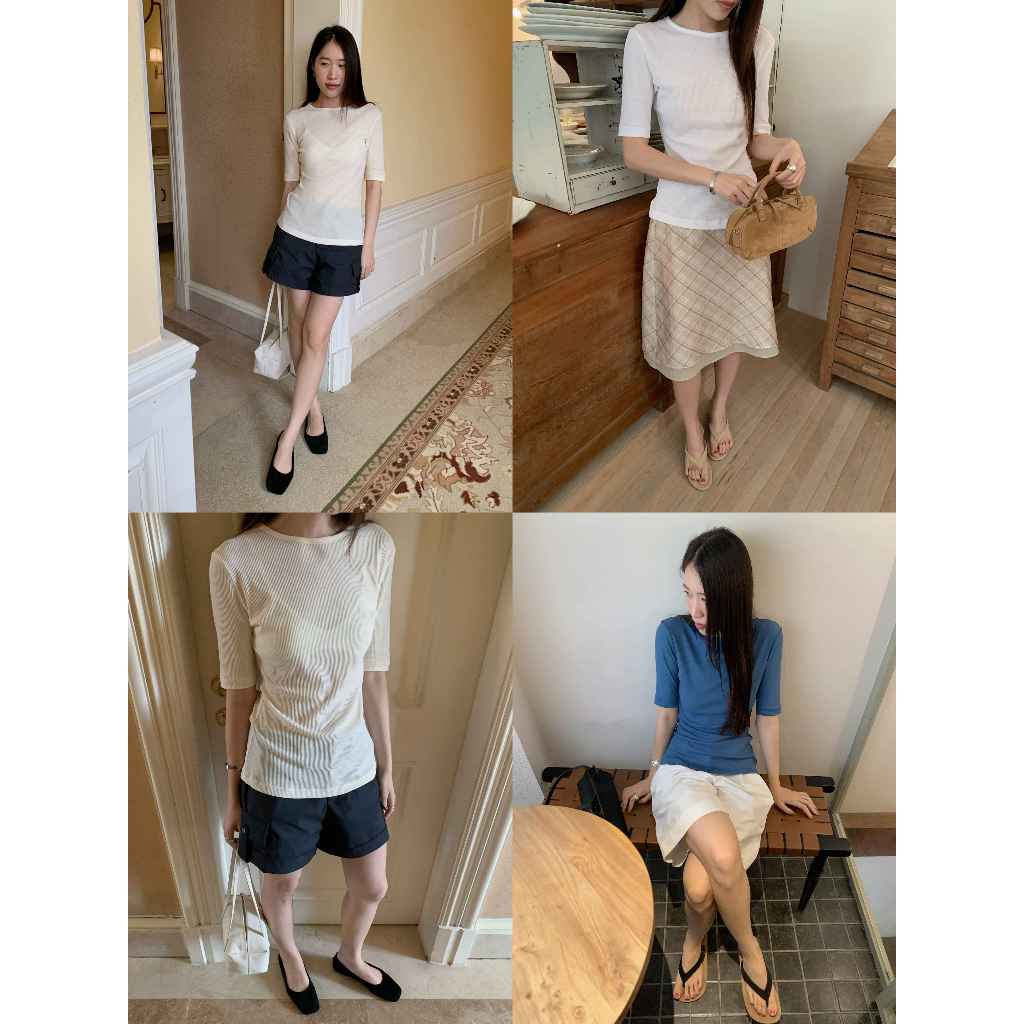 INBYIN - เสื้อแขนสั้นคอกลมแขนกระบอก SIMPLE RIBBED SLIM TEE - I3672
