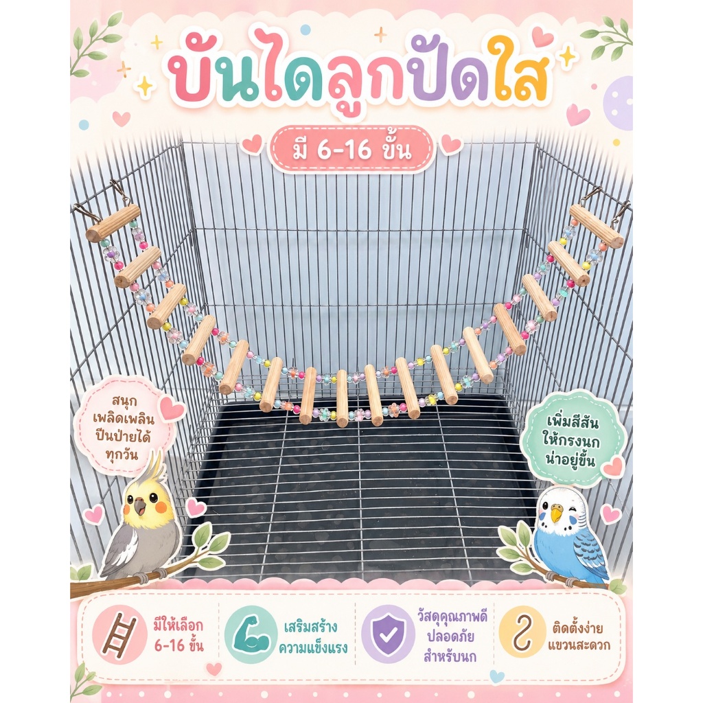 บันไดนก สะพานของเล่นนก บันไดสัตว์เลี้ยง 6-16ขั้น