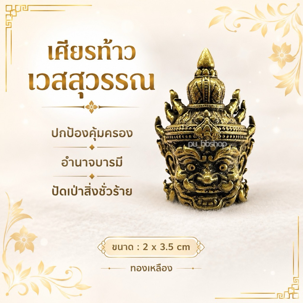 เศียรท้าวเวสสุวรรณ งานทองเหลืองโลหะมีน้ำหนักพิมพ์คมชัดด้านในกลวง ขนาด 2*3.5 cm