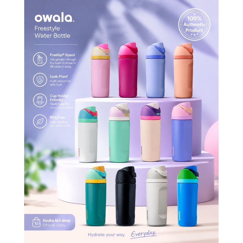งานแท้ สีใหม่ 🍀#พร้อมส่ง  Owala Kid   จาก อเมริกา :  Owala Kid FreeSip 16 oz. Stainless Steel Water Bottle