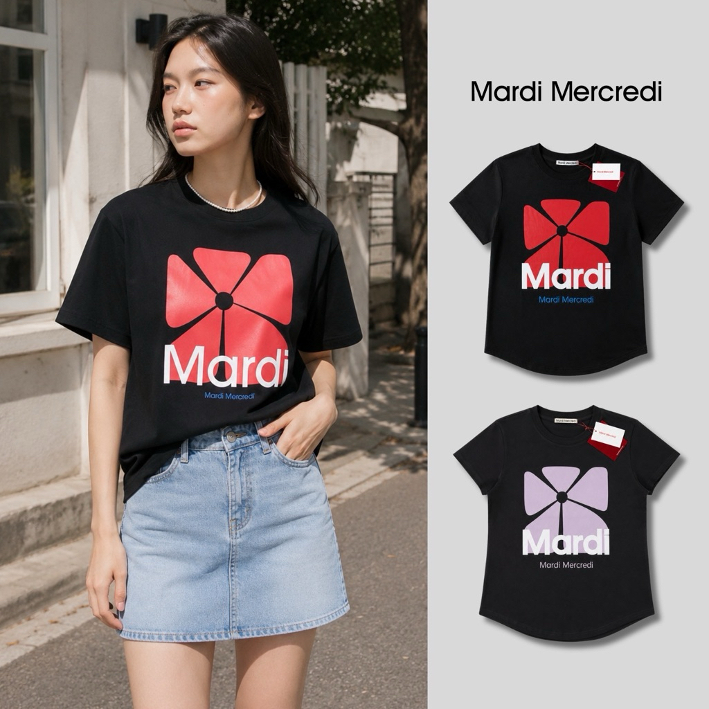 พร้อมส่ง / เสื้อยืด ❤️💯❤️ Mardi Mercredi - Square Flower ส่งสินค้าทุกวัน ส่งเร็ว