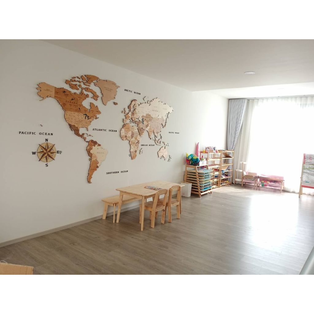 แผนที่โลกไม้ 3D ติดผนัง ไซส์ XXL(300×160x0.9 cm.) สีไม้ธรรมชาติ สินค้าพร้อมส่ง (ออกใบเสร็จได้)