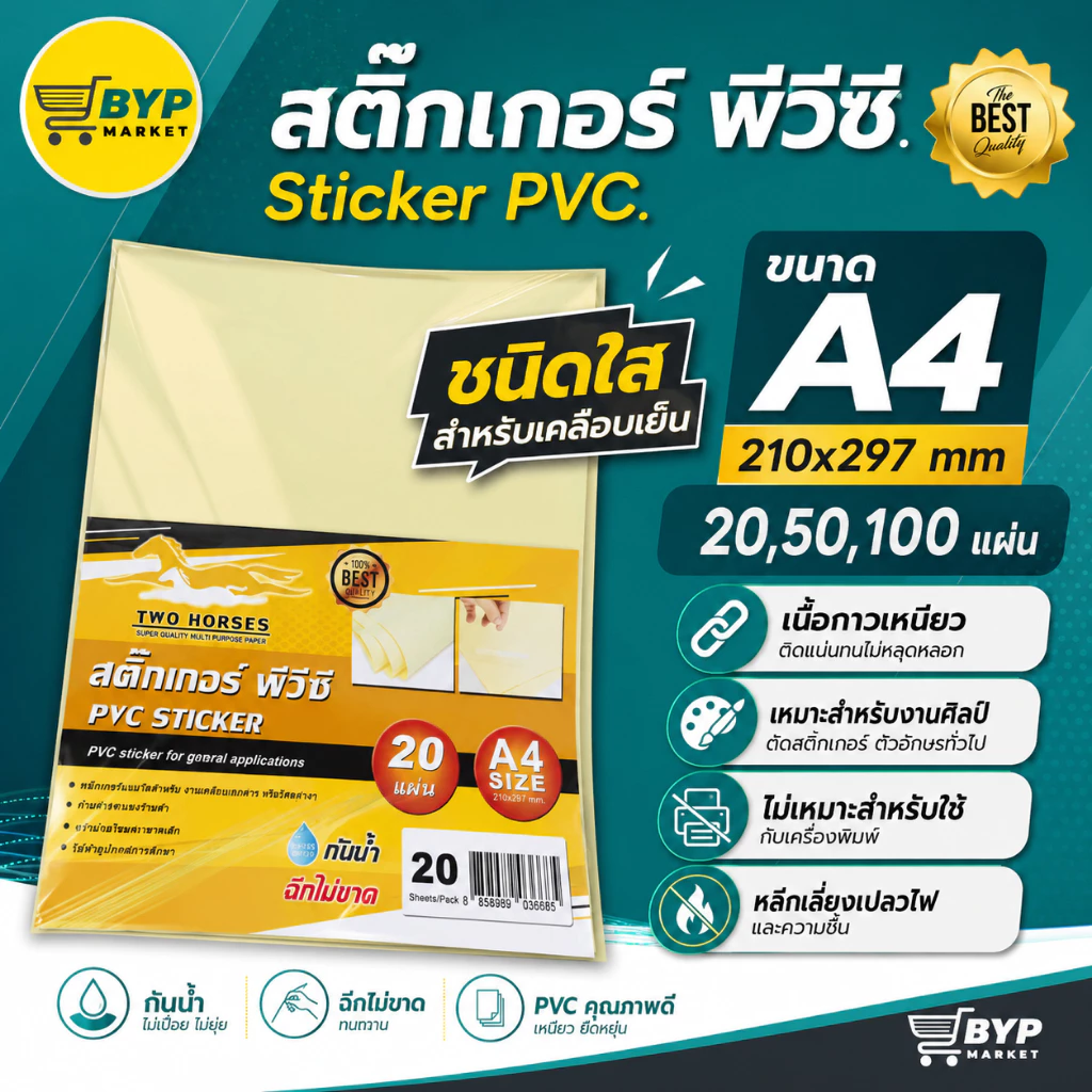 [มีส่งด่วน] สติ๊กเกอร์ใส สติ๊กเกอร์PVCใส ขนาด A4 20แผ่น, 50แผ่น ,100 แผ่น / แพ็ค (ขนาด A4)