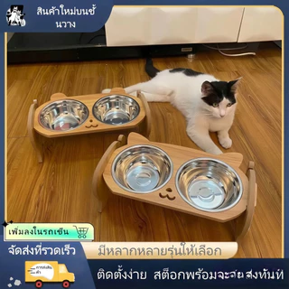 【การประกันคุณภาพ】ชามอาหารสัตว์เลี้ยง ชามอาหารสแตนเลส ส่วนสูงที่เหมาะสม ชามอาหารแมวทรงสูง