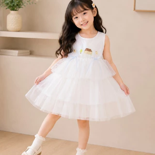 Hania kids พร้อมส่ง ชุดเดรสสีขาวเด็กผู้หญิง เนื้อผ้านุ่ม ใส่สบาย ฟูฟ่องกำลังดี เหมาะทุกโอกาส K5125681