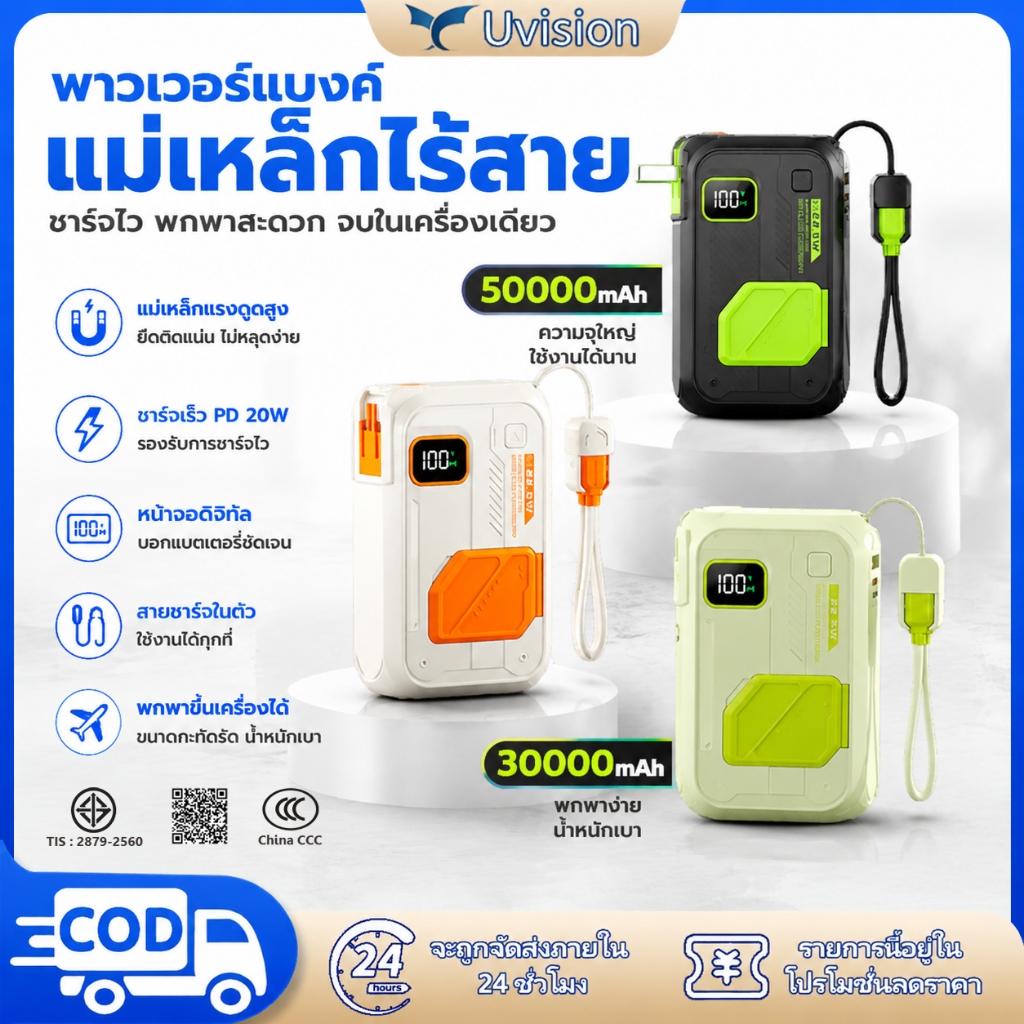 Powerbank พาวเวอแบงค์ 30000/50000mAh Magnetic แบตสํารอง ชาร์จเร็ว PD35W พาวเวอร์แบงค์