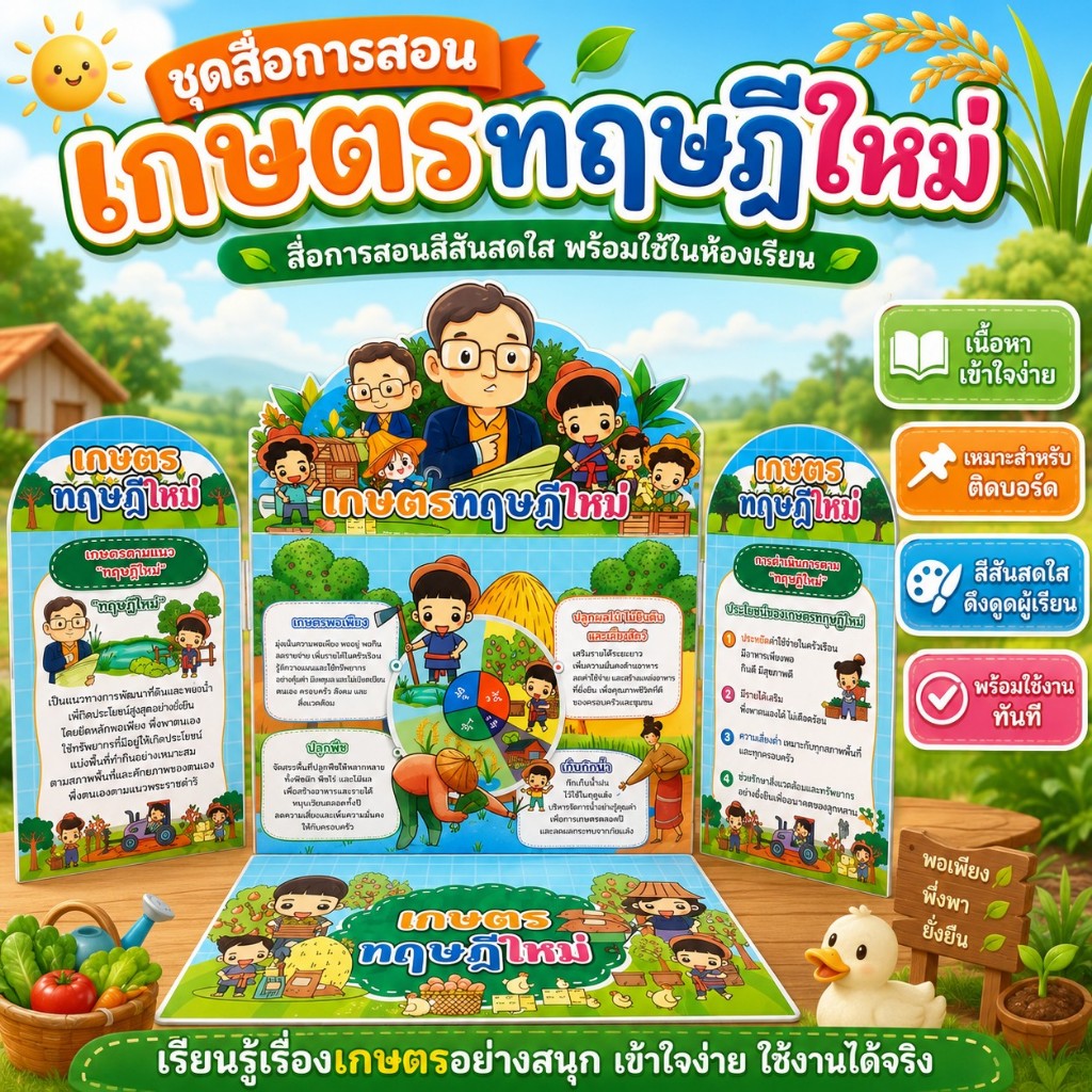 บอร์ดนิทรรศการ 3 พับ เกษตรทฤษฎีใหม่ | สื่อการสอน | พร้อมตั้งโชว์