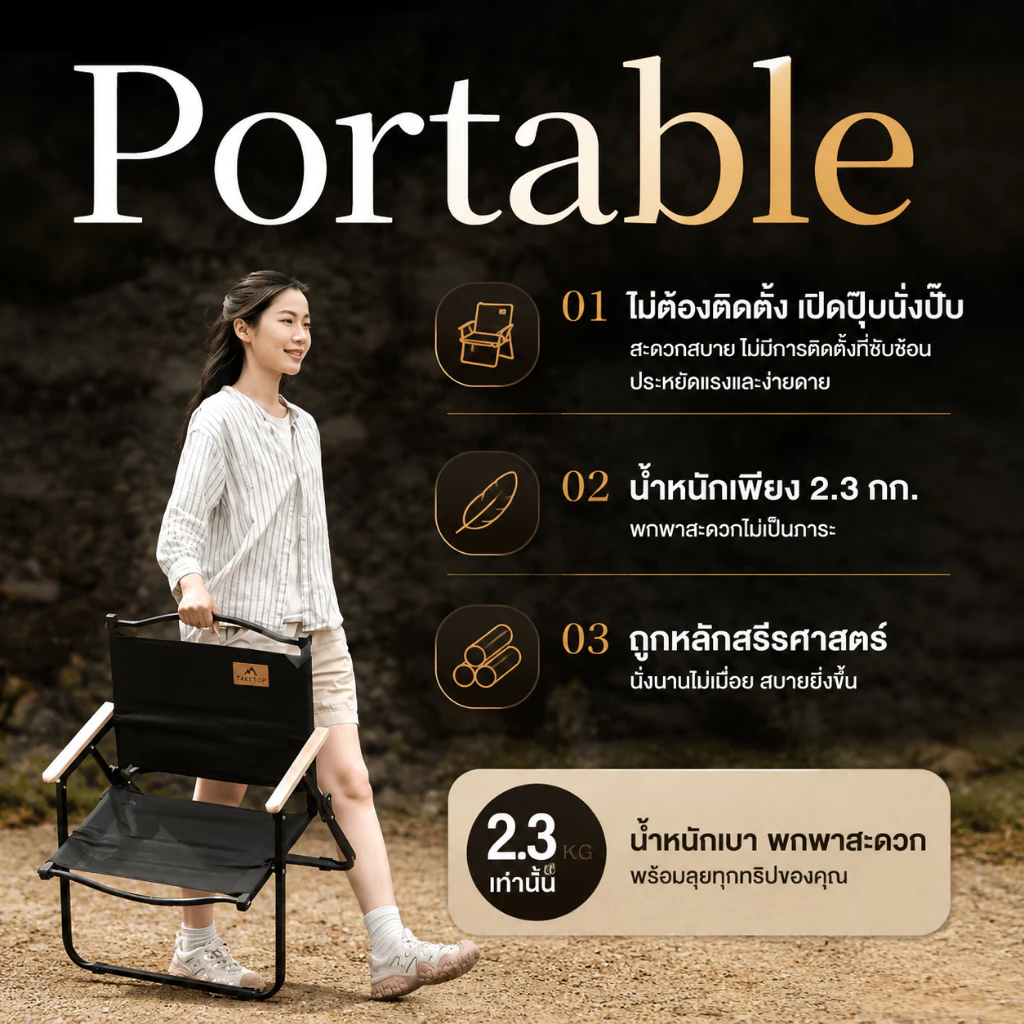 เก้าอี้แคมป์ปิ้ง เก้าอี้สนามที่พับได้ เหล็กคาร์บอนสูง รับน้ำหนัก300กก ตั้งแคมป์และใช้ในบ้าน thumbnail 10