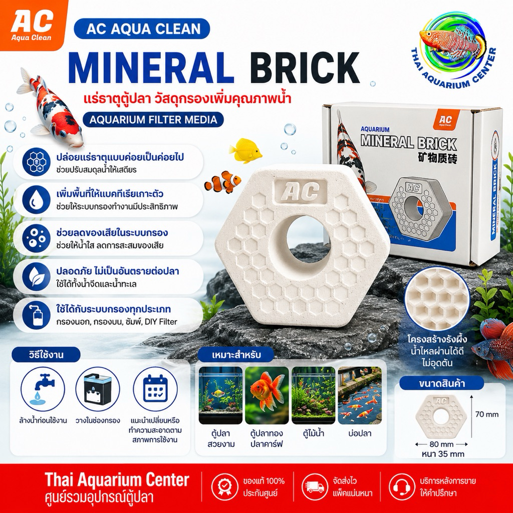 AC Aqua Clean Mineral Brick แร่ธาตุตู้ปลา วัสดุกรองเพิ่มแบคทีเรีย น้ำใส ลดของเสีย ใช้ได้ทั้งน้ำจืดและทะเล