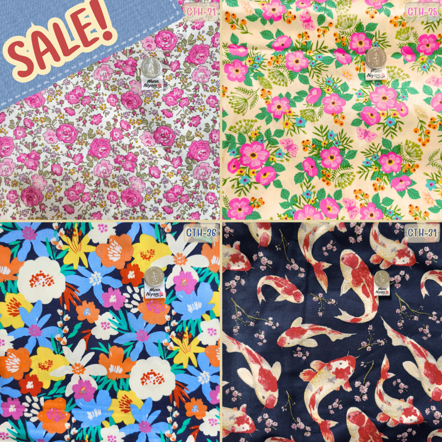 [SALE][พร้อมส่ง] ผ้าคอตตอน100 ลายดอกไม้ ผ้าคอตตอนลายดอก ผ้าพิมพ์ลาย ผ้าเมตร แบรนด์ไทย Belleboo