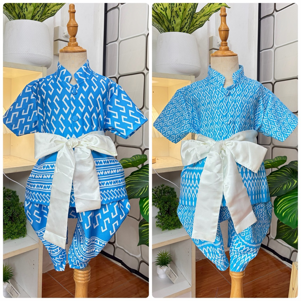 ชุดไทยเด็กผู้ชาย ผ้าเปเป้ ใส่สบาย ไม่คัน โจงกระเบน+เสื้อ+ผ้าคาด