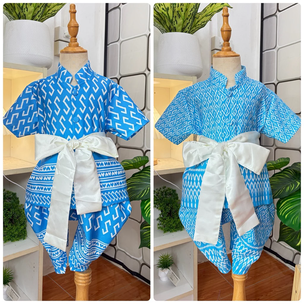 ชุดไทยเด็กผู้ชาย ผ้าเปเป้ ใส่สบาย ไม่คัน โจงกระเบน+เสื้อ+ผ้าคาด