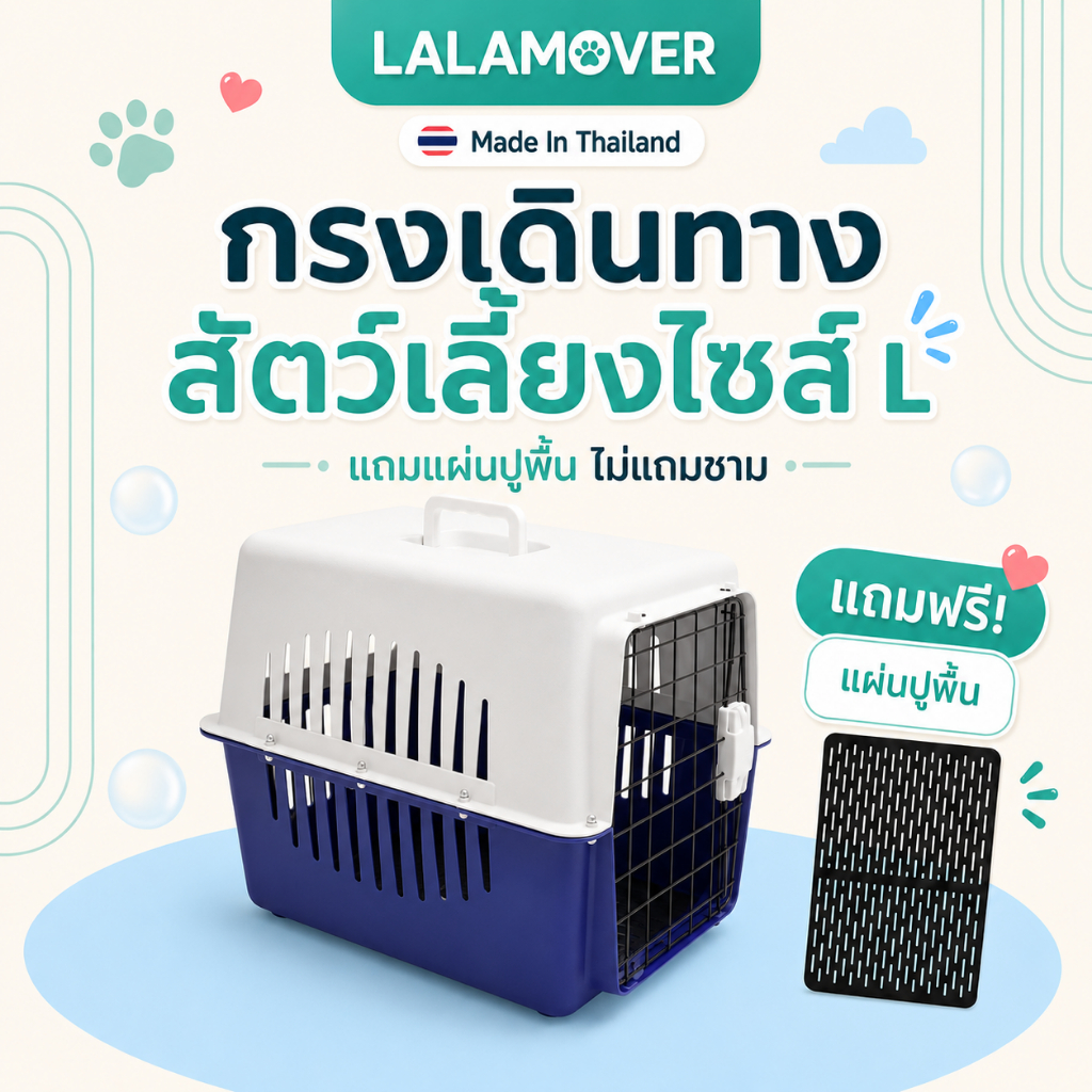 Lalamover กล่องเดินทางสัตว์เลี้ยง กรงหิ้วสัตว์เลี้ยง  มีแผ่นรองพื้นรุ่นไม่แถมชามอาหาร (ไซส์ L)