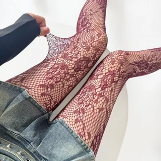 Retro ผู้หญิงดอกไม้หวาย Fishnet Tights HosieryLace ดอกไม้ ตาข่าย Hollowed Pantyhose Bottomed Gothic
