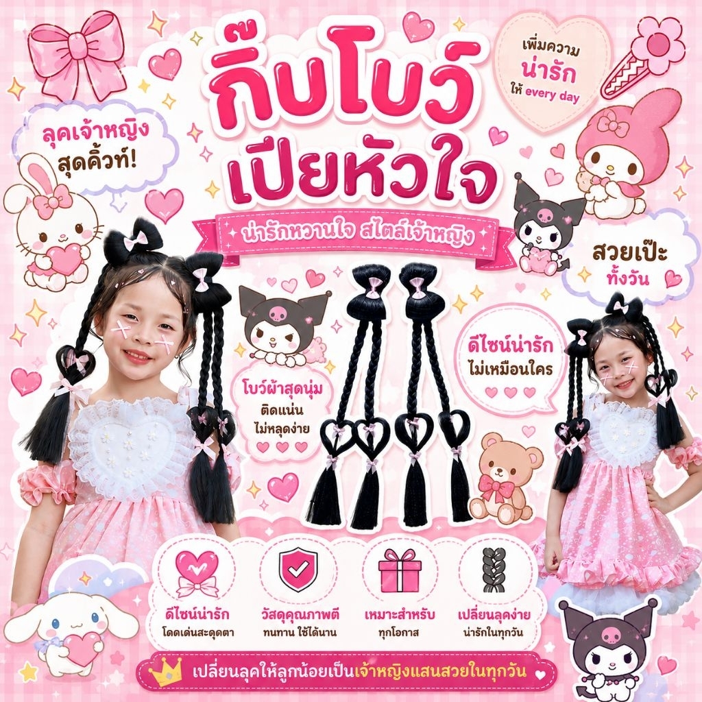 กิ๊บโบว์เปียลายหัวใจ(ราคาคู่ละ)
