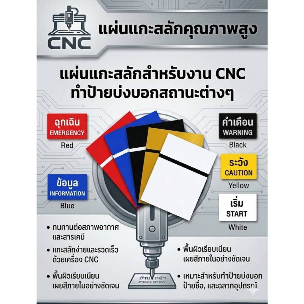 แผ่นแกะสลักเนมเพลทโรว์มาร์คสีดำ  สำหรับแกะงานCNCทำป้ายบ่งบอกสถานะต่างๆ