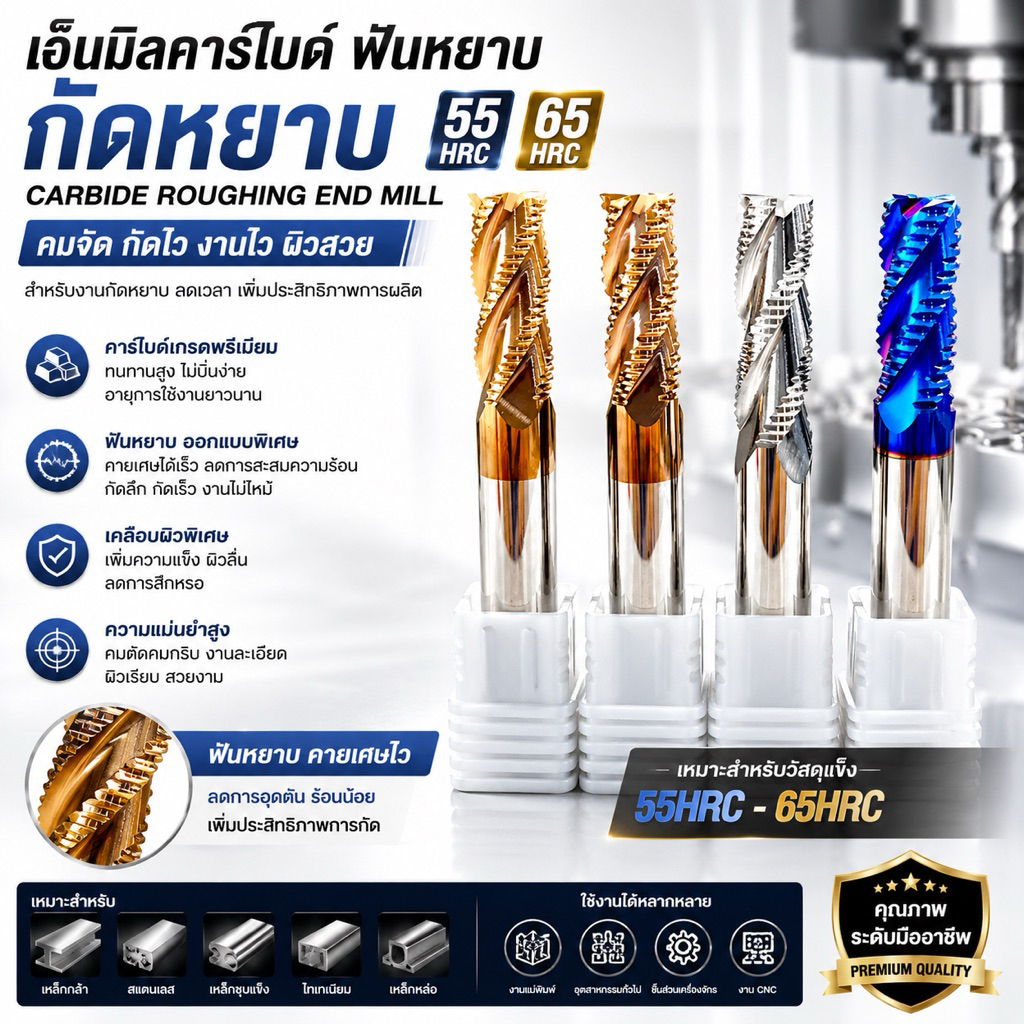 เอ็นมิลคาร์ไบด์ ฟันหยาบ กัดหยาบ 55HRC 65HRC - CARBIDE Roughing End Mill