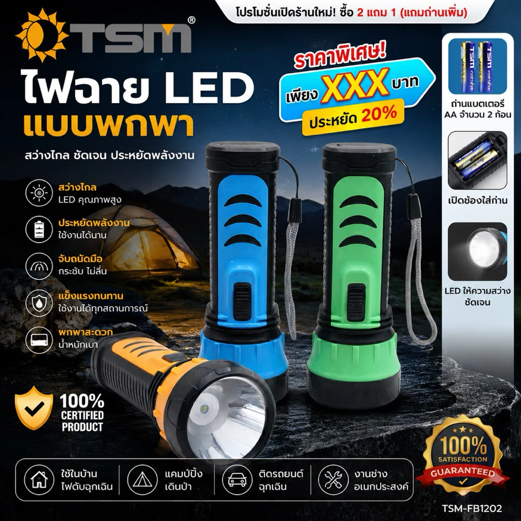 ไฟฉายใส่ถ่าน ไฟled 2A แสงสีขาว น้ำหนักเบา ขนาดพกพา ไฟฉายเล็ก ไฟฉาย คละสี