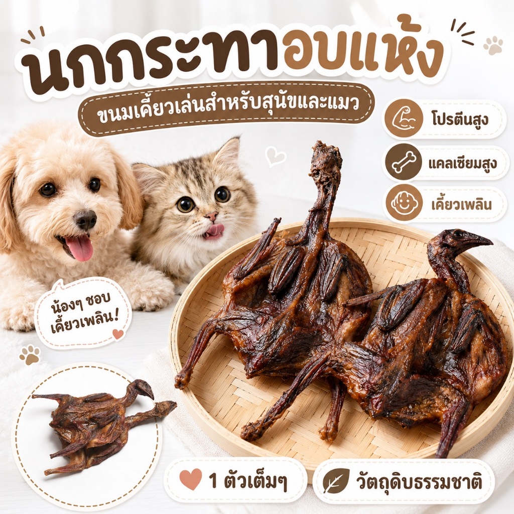 พร้อมส่ง ส่งไว !! 🔥🔥 Eddga นกกระทา อบแห้ง ทั้งตัว อบแห้ง ขนมขัดฟัน ขนมหมา (สำหรับน้องแมว😸 และสุนัข🐶) ทำความสะอาดลำไส้