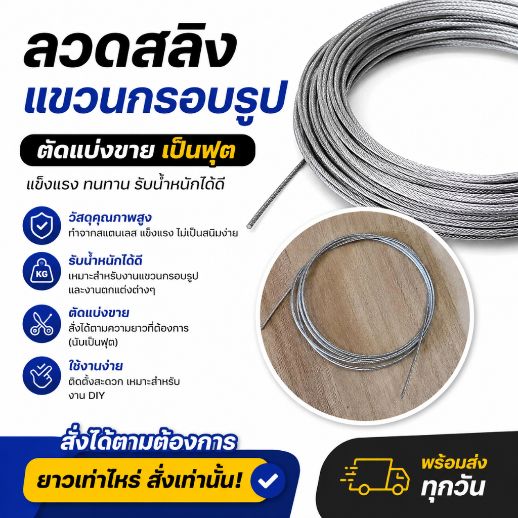 ลวดสลิงตัดแบ่งขาย(สินค้าพร้อมส่งทุกวันครับ)