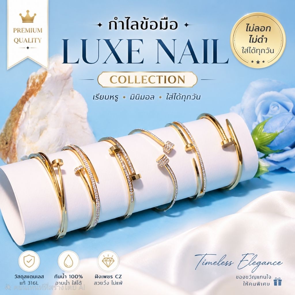 กำไลข้อมือผู้หญิง กำไลตะปู ประดับเพทาย เรียบหรู ไม่ลอกไม่ดำ  พร้อมกล่องเก็บเครื่องประดับ มีเก็บปลายทาง