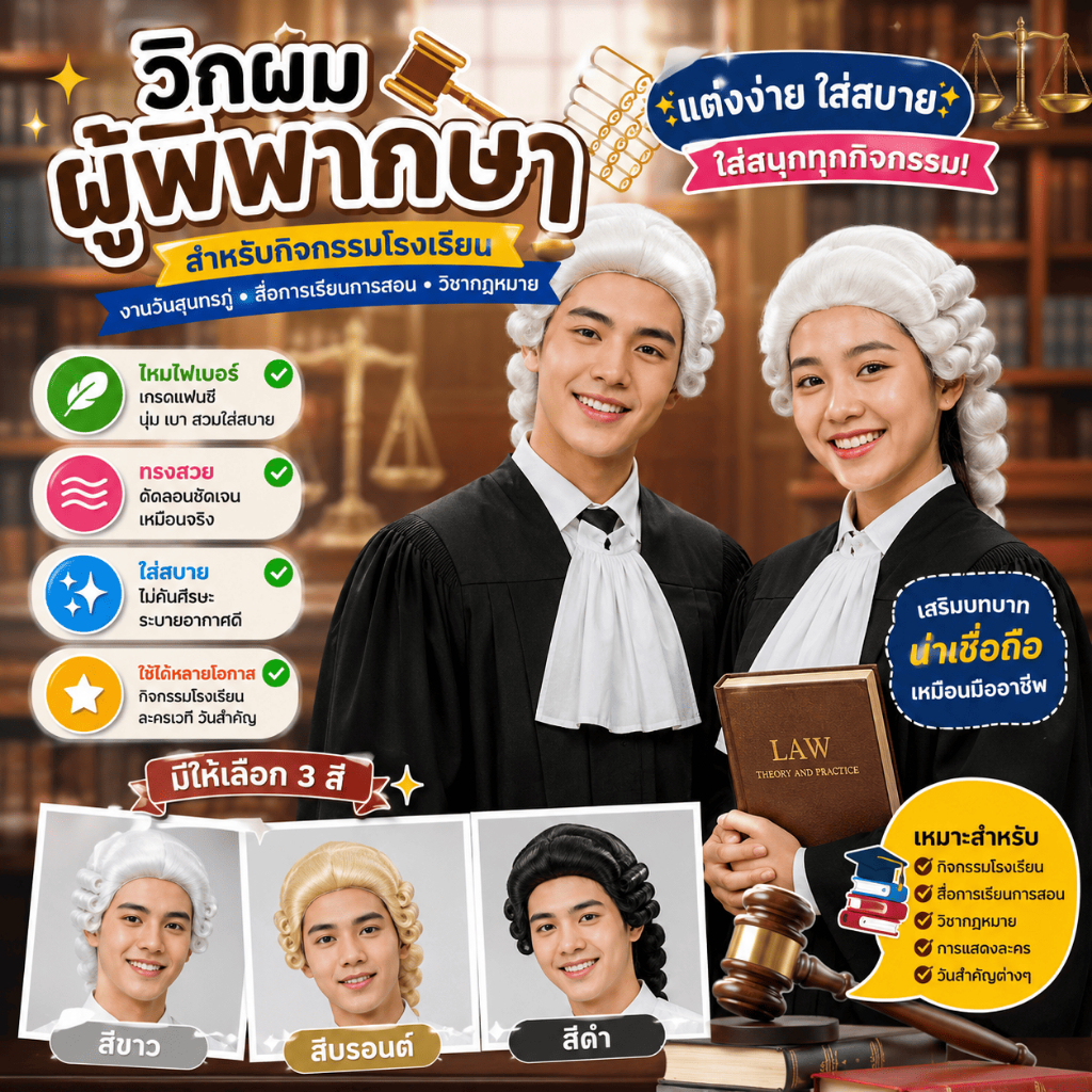 (จัดส่งด่วนจากกทม.) วิกผมแฟนซีตัวละคร สวมบทบาทสมมุติเป็นผู้พิพากษา วิกผมผู้พิพากษา วิกผมทนายความ AT