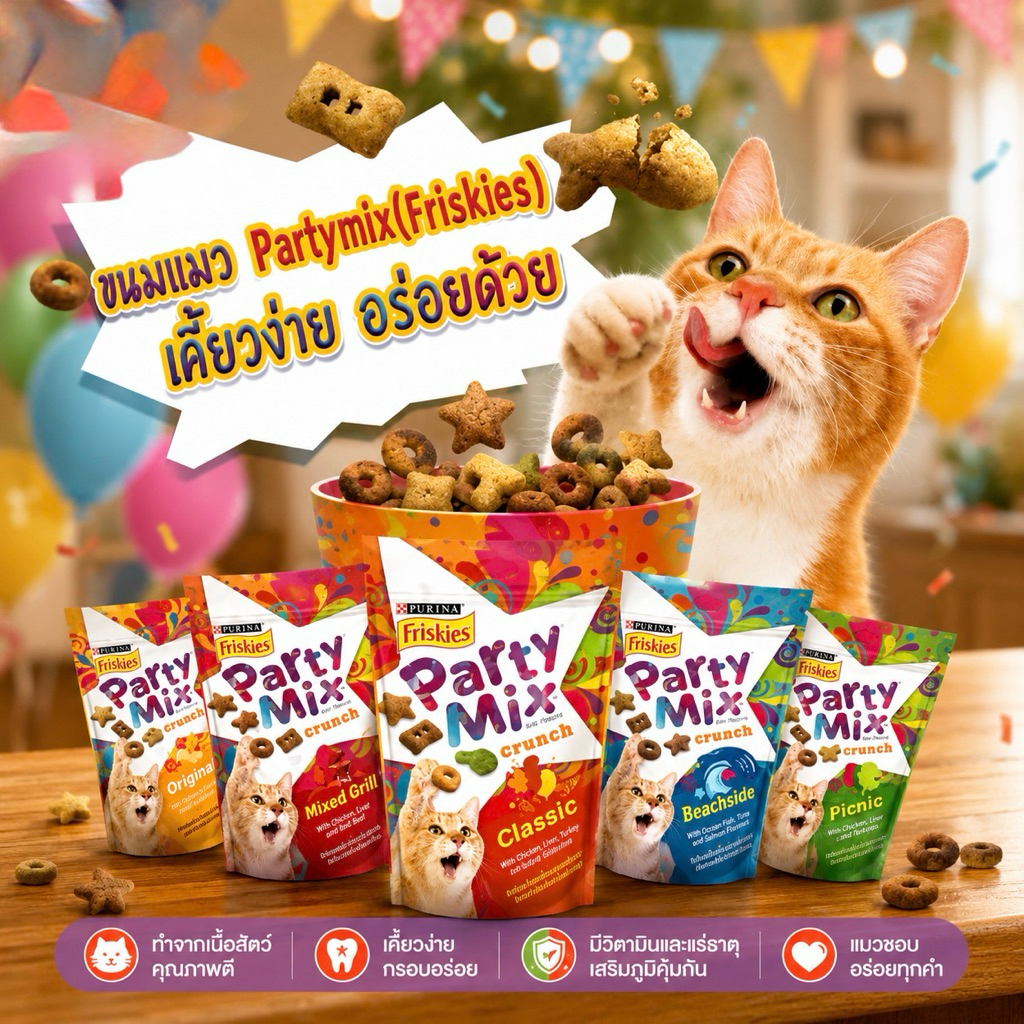 ขนมแมว Party mix(Friskies) เคี้ยวง่าย อร่อยด้วย