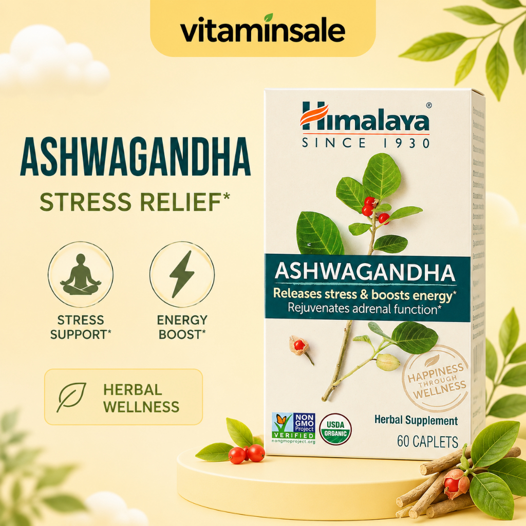 Himalaya Ashwagandha 60 Caplets สมุนไพรอายุรเวท ลดความเครียด เพิ่มพลังงาน