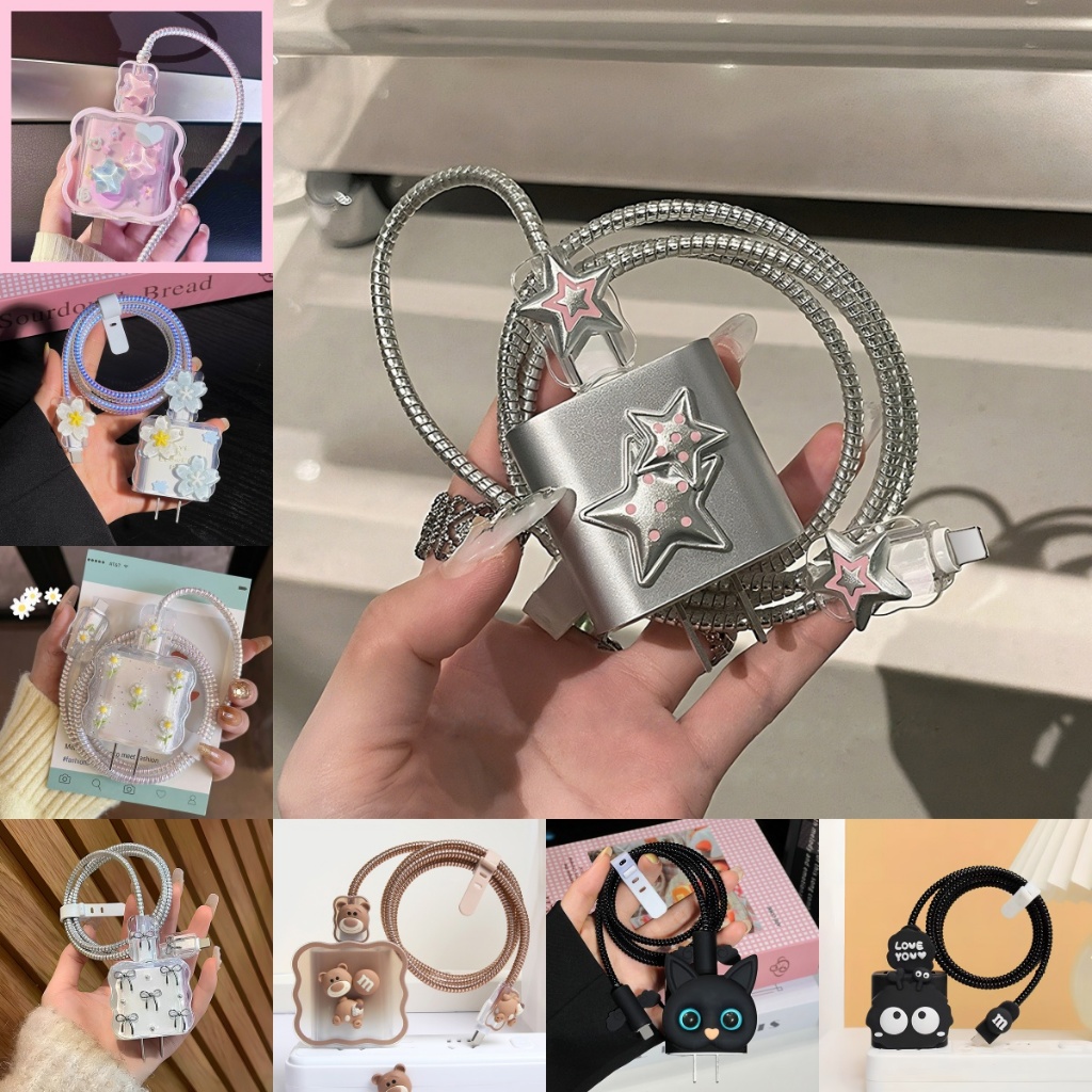 18W / 20W เคสชุดชาร์จสำหรับไอโฟน For Apple Power Adapter ชุดป้องกันสายชาร์จลายการ์ตูนน่ารัก รูปดอกไม้รูปสัตว์
