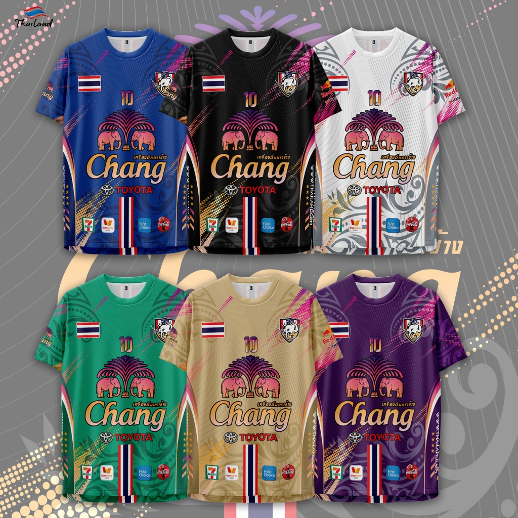 เสื้อกีฬาคอกลมลายช้างไทย 6 สีใส่ได้ทั้งชายและหญิงเนื้อนุ่มใส่สบาย