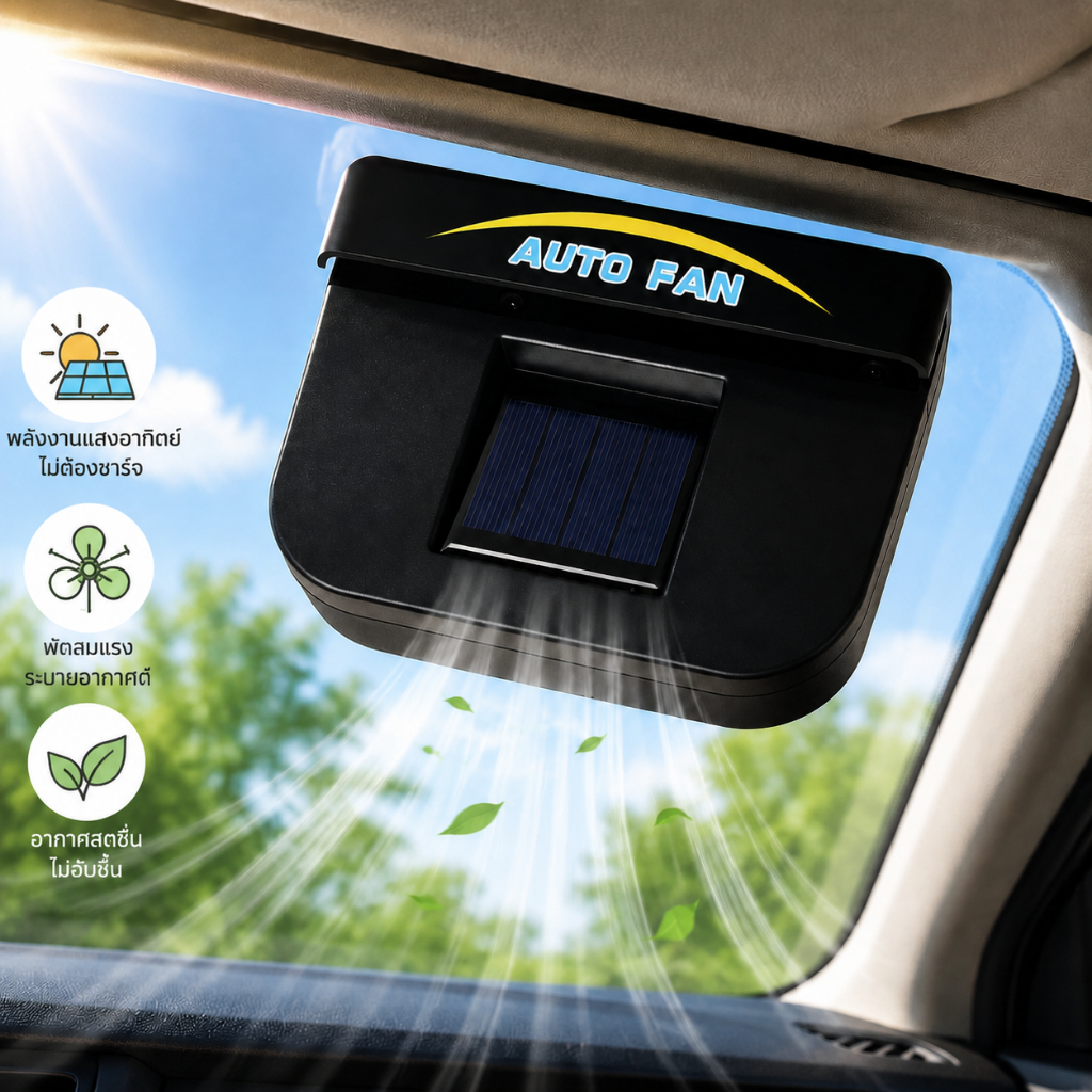 พัดลมระบายอากาศในรถ พลังงานแสงอาทิตย์ ลดความร้อนสะสม Solar Car Vent Fan ติดตั้งง่าย ใช้โซล่าเซลล์ ประหยัดพลังงาน