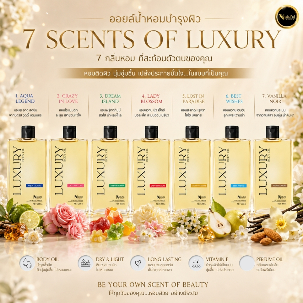 Luxury Body Oil ออยล์บำรุงผิวซึมไว วิตามินอีเข้มข้น บำรุงผิว กลิ่นหอมติดผิว (100ml/200ml)