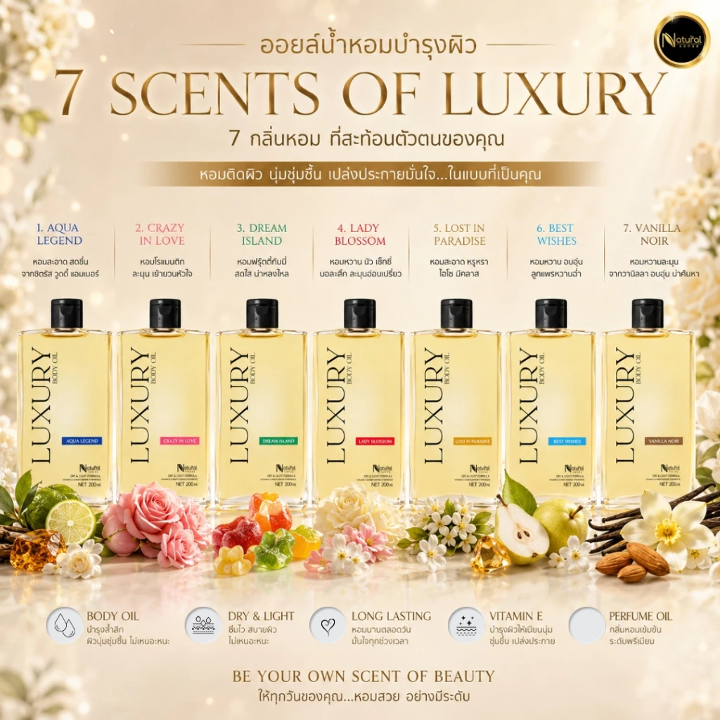 Luxury Body Oil ออยล์บำรุงผิวซึมไว วิตามินอีเข้มข้น บำรุงผิว กลิ่นหอมติดผิว (100ml/200ml)