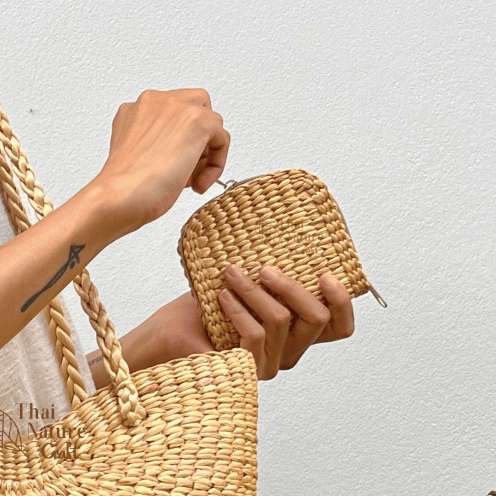 Thai NatureCraft - กระเป๋าสานใส่บัตร รุ่นจตุรัส กระเป๋าสตางค์ Straw wallet | Straw coin purse