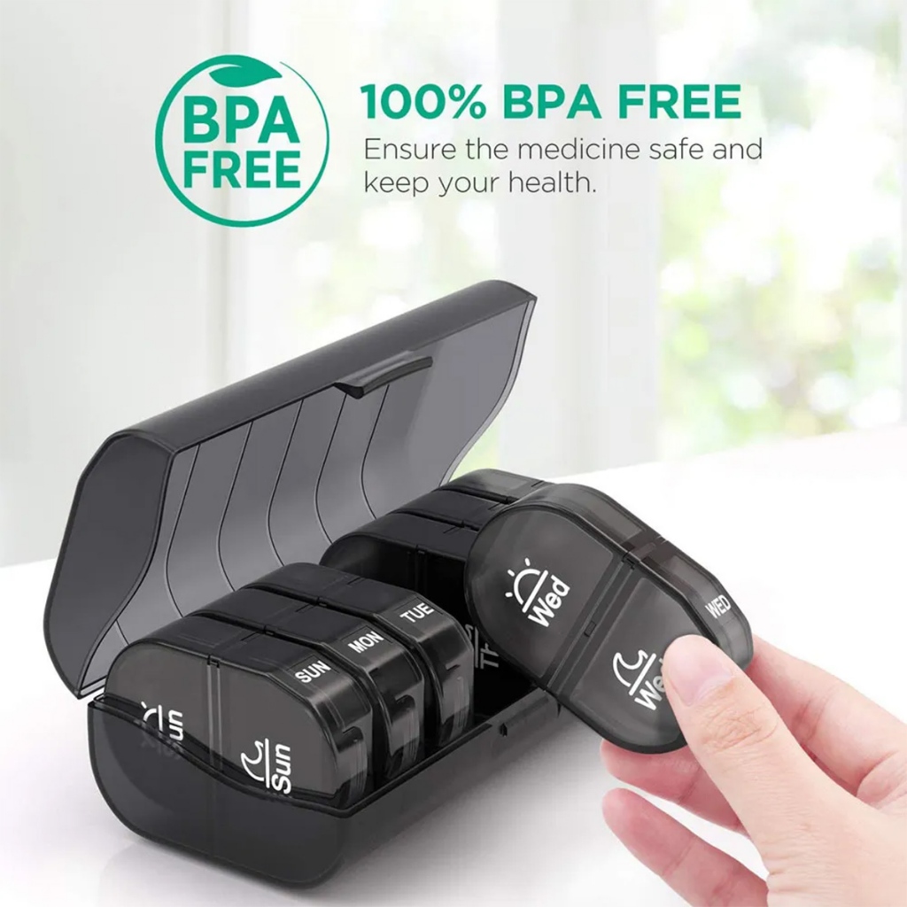 Reusable Pill Box 7 Day Portable Large Pill Organizer with 14 Compartments Weekly Pill Box for Pill 