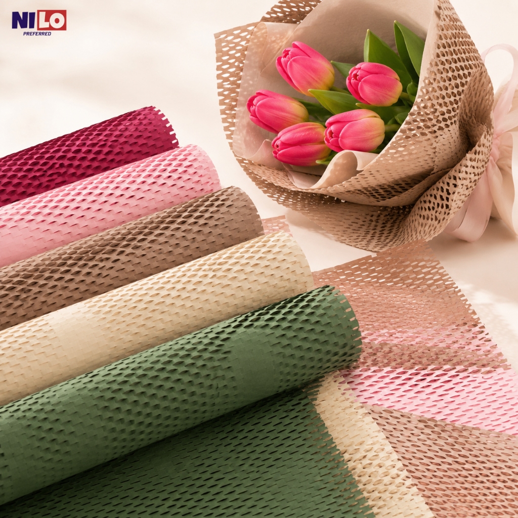 กระดาษห่อดอกไม้ลายรังผึ้งเกาหลี สีพาสเทล สำหรับจัดช่อดอกไม้ บูเก้ ของขวัญ DIY