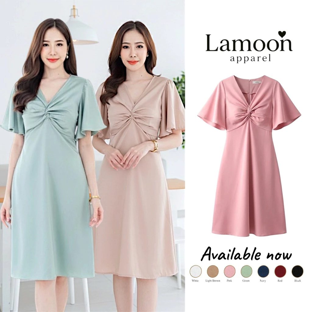 [พร้อมส่ง] Sofia dress - เดรสยาว 39" ป้าย VERA ดีเทลทวิสอกพรางหุ่น ชุดไปงานแต่ง ชุดไปคาเฟ่ ผ้าพริ้วสวย by Lamoon Apparel