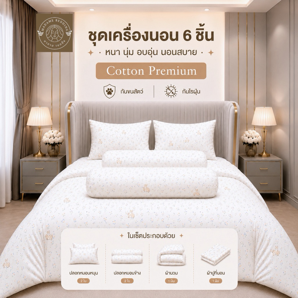 ชุดเครื่องนอนพรีเมี่ยม 6 ชิ้น