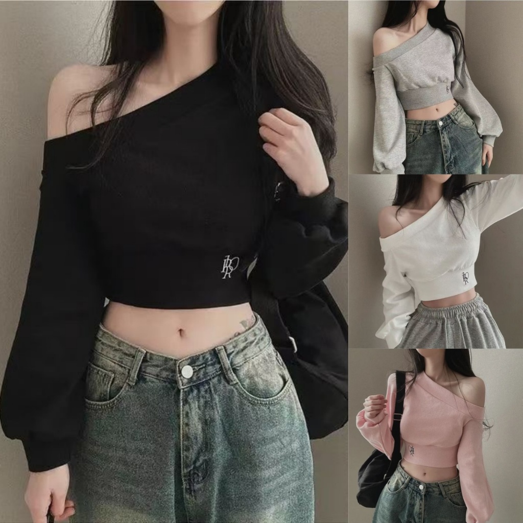 เสื้อสเวตเตอร์บาง, ปลอกคอแนวทแยงผิดปกติ, ปิดไหล่, เอวพอดีตัว, อเนกประสงค์,เสื้อผ้าผู้หญิงเลดี้#A62