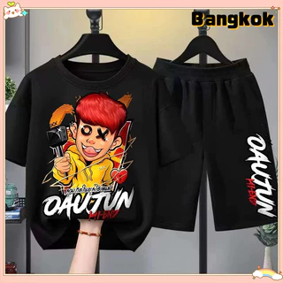 【จัดส่งไทย】2ชิ้น ชุดเด็ก OXX By OAUJUN แพ็คคู่ เสื้อยืดกางเกง คอตตอน สไตล์คาร์ตูน สำหรับเด็กผู้ชาย คุณภาพดี สบาย