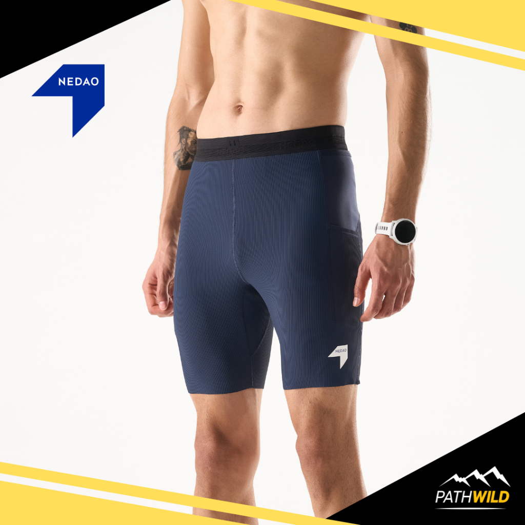 NEDAO MEN'S VELOCITY X PRO HALF TIGHTS - 1/2 LENGTH กางเกงวิ่งออกกำลังกายรัดกล้ามเนื้อ ช่องใส่ของเยอะ เบาระบายอากาศได้ดี