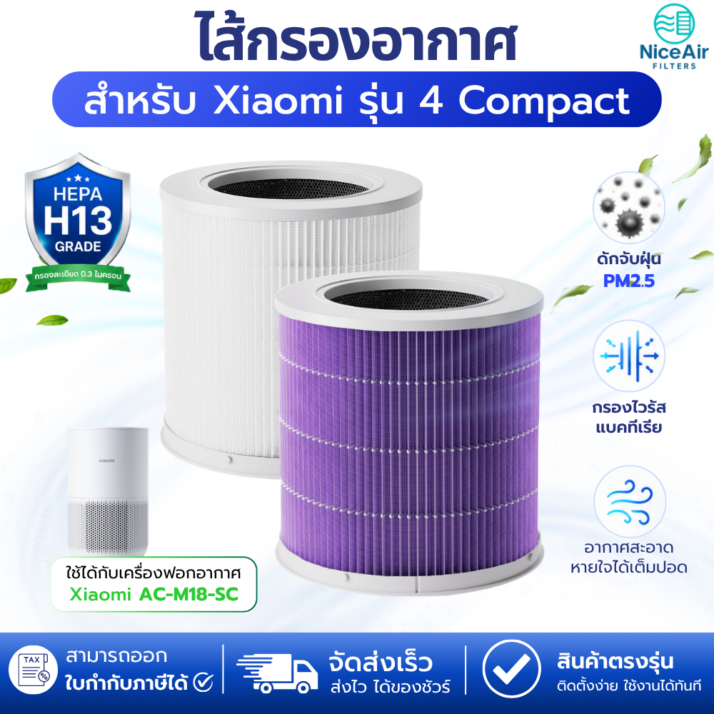 ไส้กรอง เครื่องฟอกอากาศ Xiaomi 4 Compact (AC-M18-SC) Smart Air Purifier Filter กรอง 3 ชั้น กรองฝุ่น PM2.5