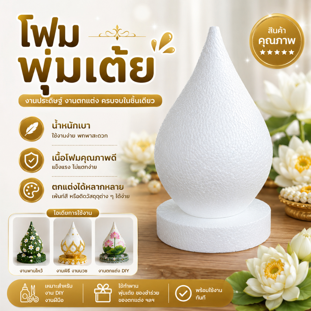 โฟมพุ่ม พ่มเต้ย เบอร์4 5 6 พุ่มโฟม มีหลายขนาด โฟมทำพาน พุ่มกฐิน โฟมทำงานประดิษฐ์ โฟม โฟมดอกไม้สด