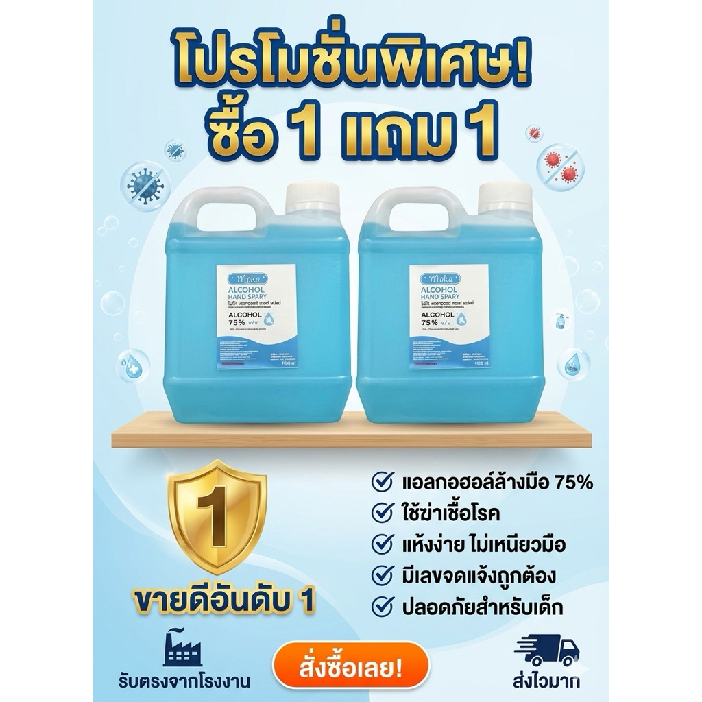 (ซื้อ1แถม1)สเปรย์แอลกอฮอล์75%สีฟ้ากลิ่นแป้งเด็กขนาด1000ml