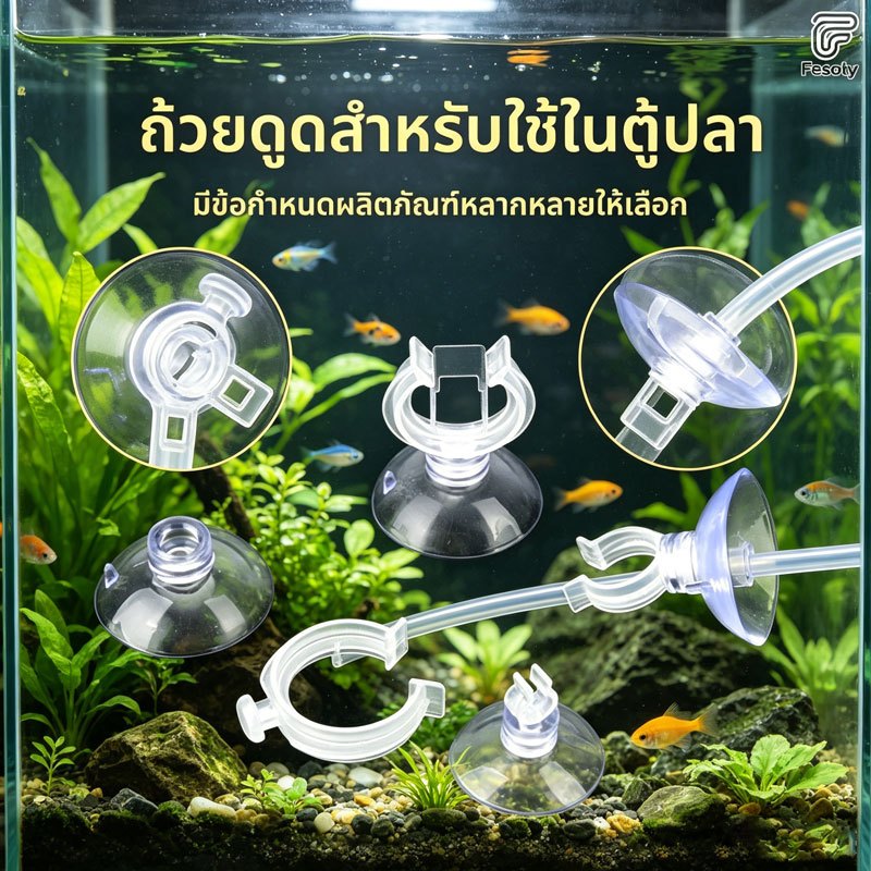 Fesoly จุ๊บยางติดกระจกตู้ปลา แรงดูดแรง ใช้เก็บสายออกซิเจนและสายคาร์บอน ติดแน่นในตู้ปลา